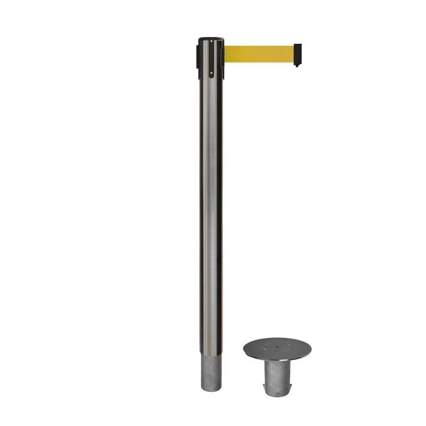 Stanchion Belt Barrier Removable Base Sat.Steel Post 16ft.Yellow Belt, Montour Line, Mfr#: MX650R-SS-YW-160